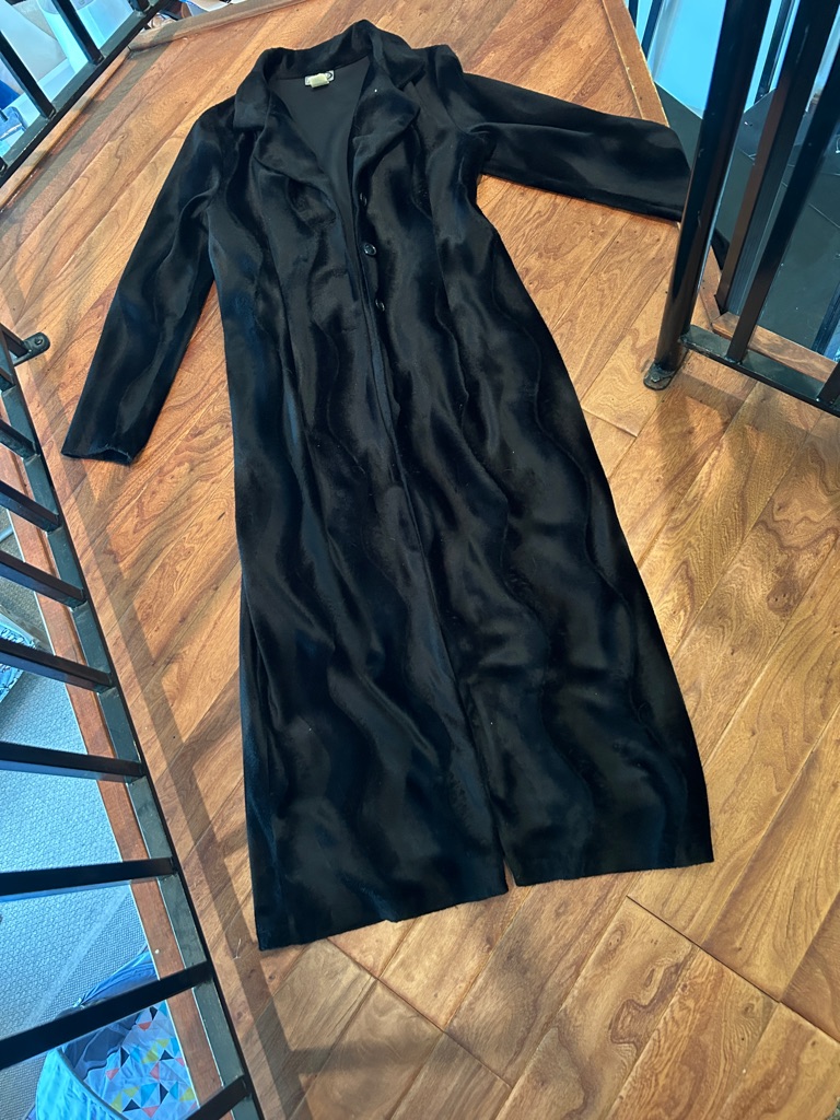 Rave Vintage Black Faux Short Fur Fuzzy Trench Coat Size Small